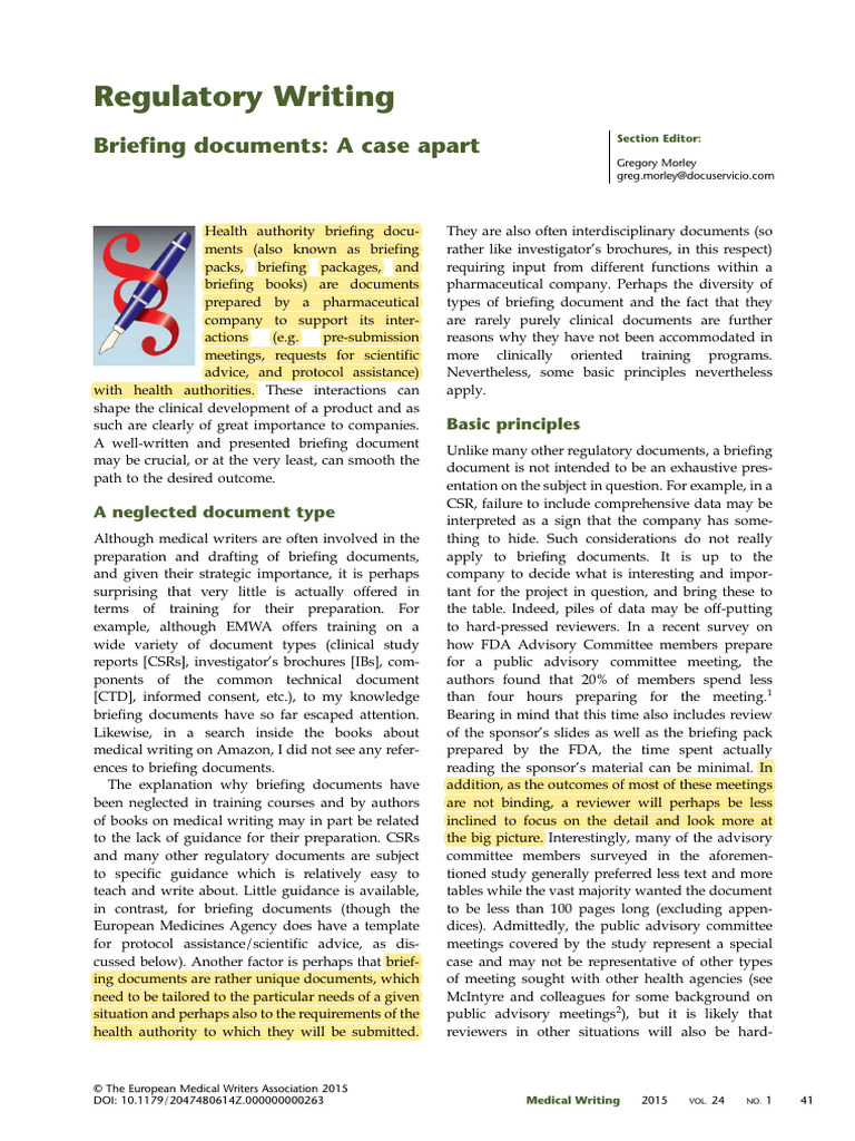 Regulatory Writing Briefing documents A case apart PDF