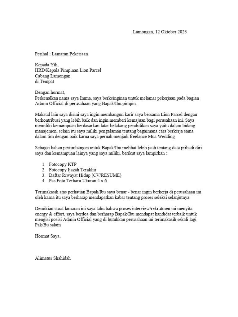 Lamaran kerja lion parcel | PDF