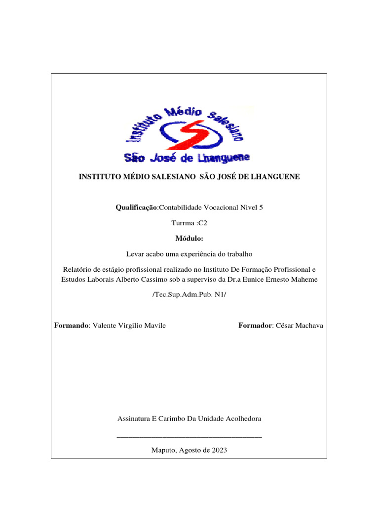 Relatorio de Estagio 2023 - Valente Virgilio Mavile PDF | PDF