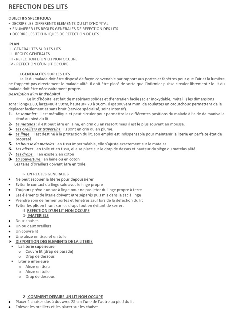 Réfection des lits d'hôpital | PDF