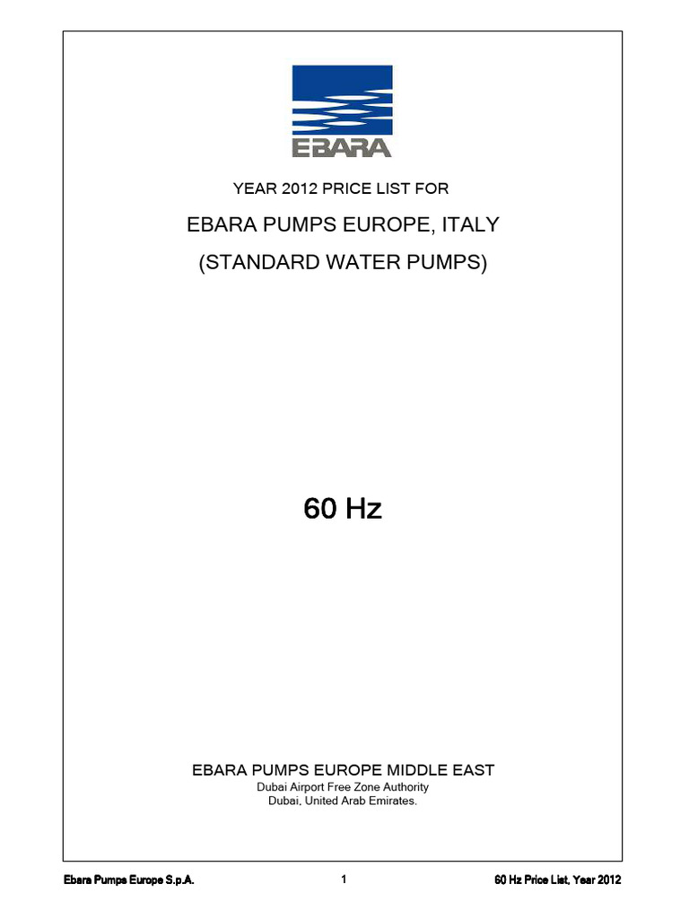 Ebara Pumps Europe 2012 Price List | PDF | Financial Services | Banking
