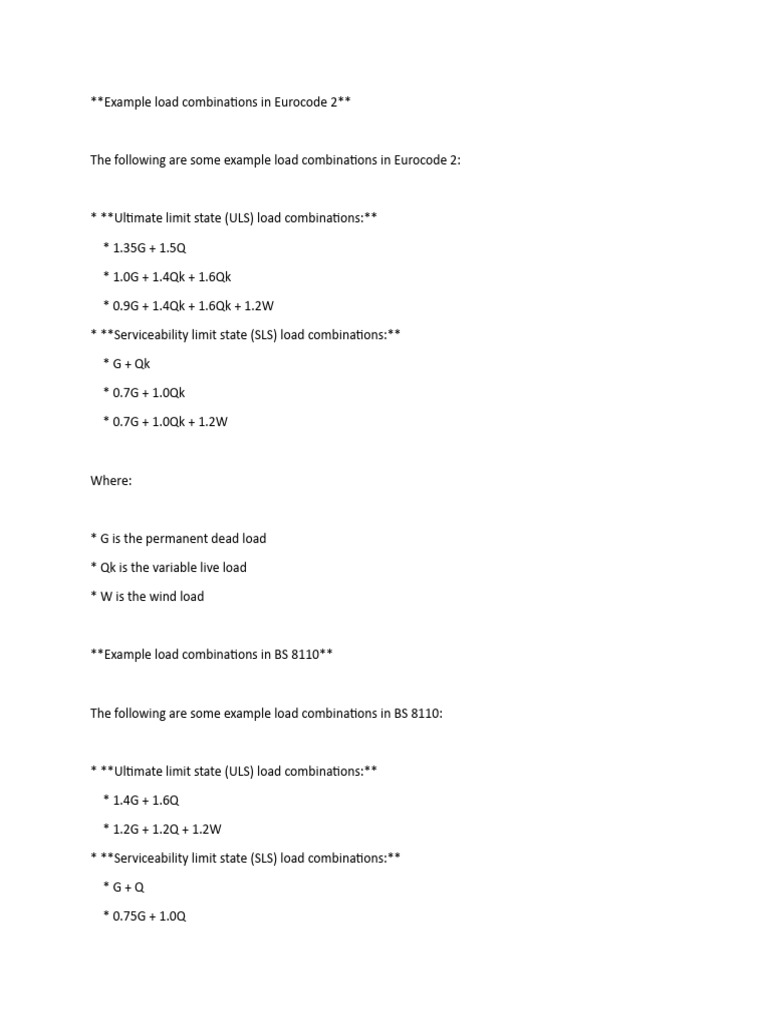 Example Load Combinations in Eurocode 2 PDF