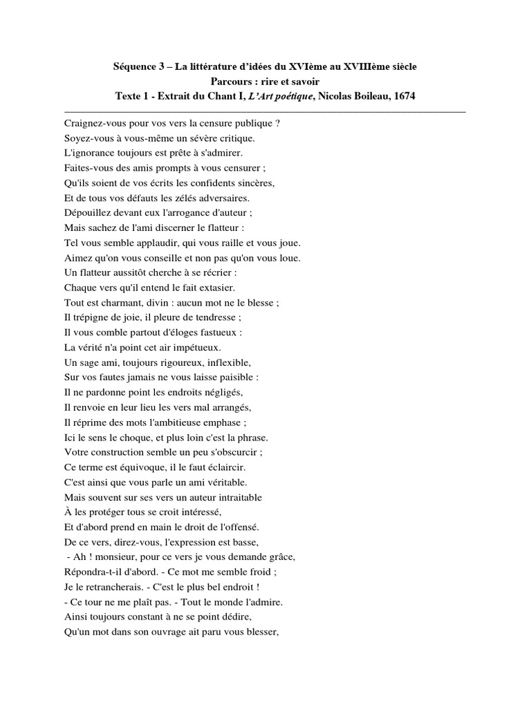 Texte 1 Boileau Art Poétique PDF