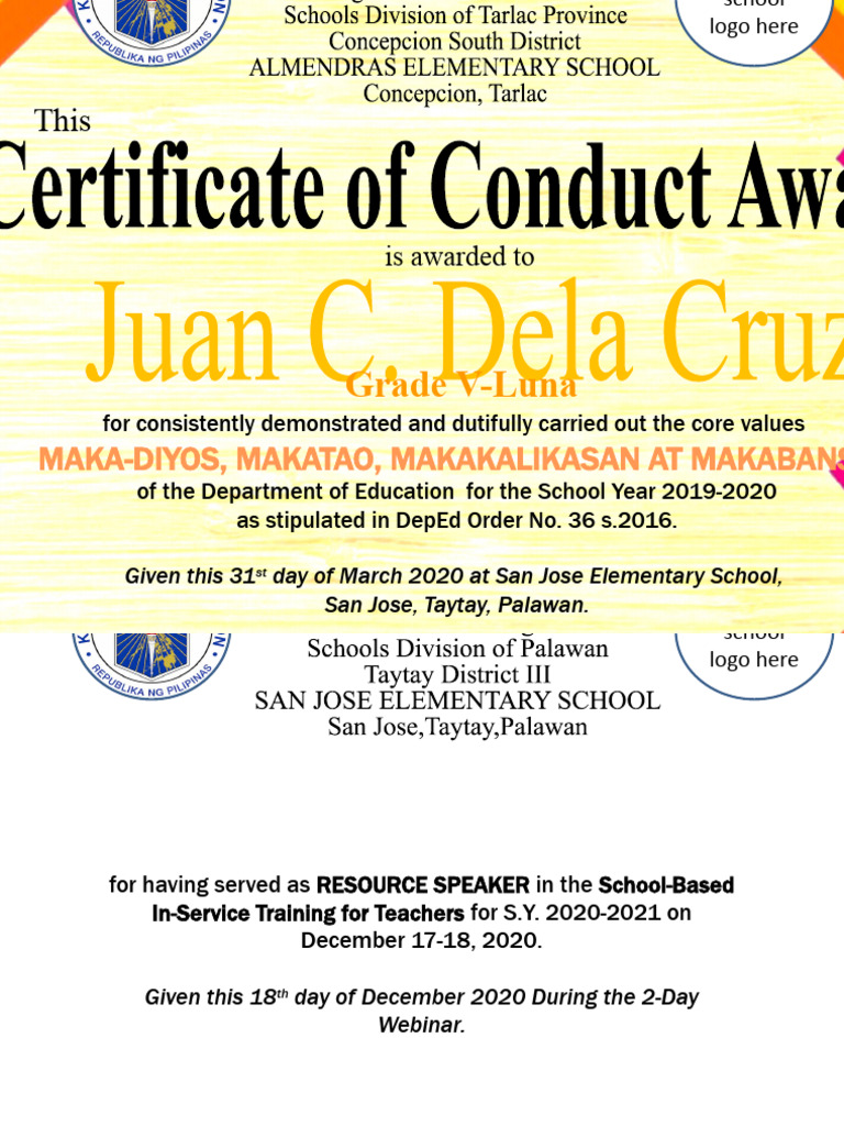 Certificate of Conduct Award PDF