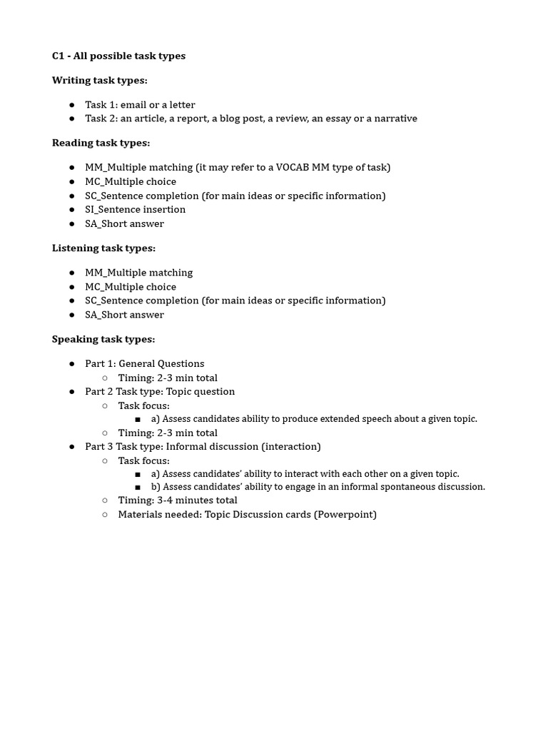 Exam format c1 pdf