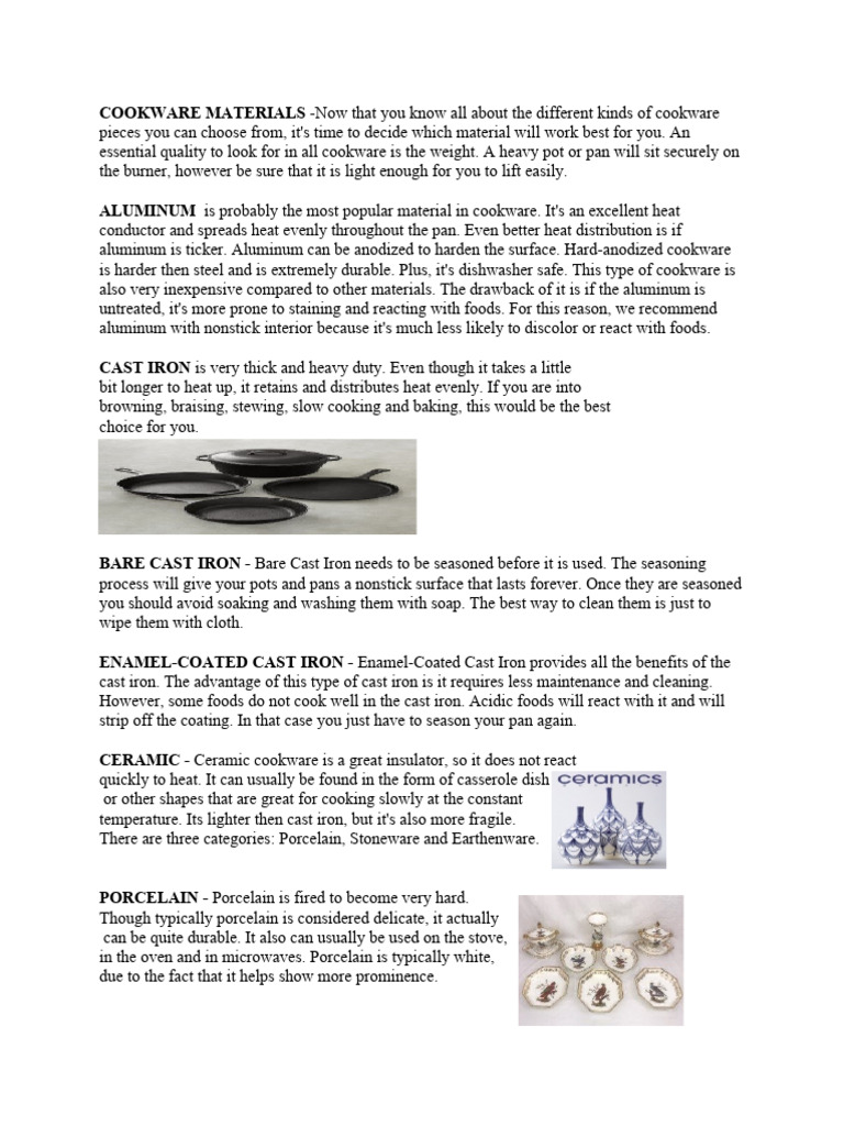 Cookware Materials | PDF