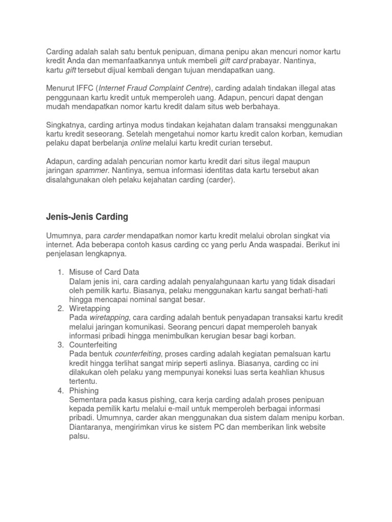 Memahami Kejahatan Carding Kartu Kredit | PDF