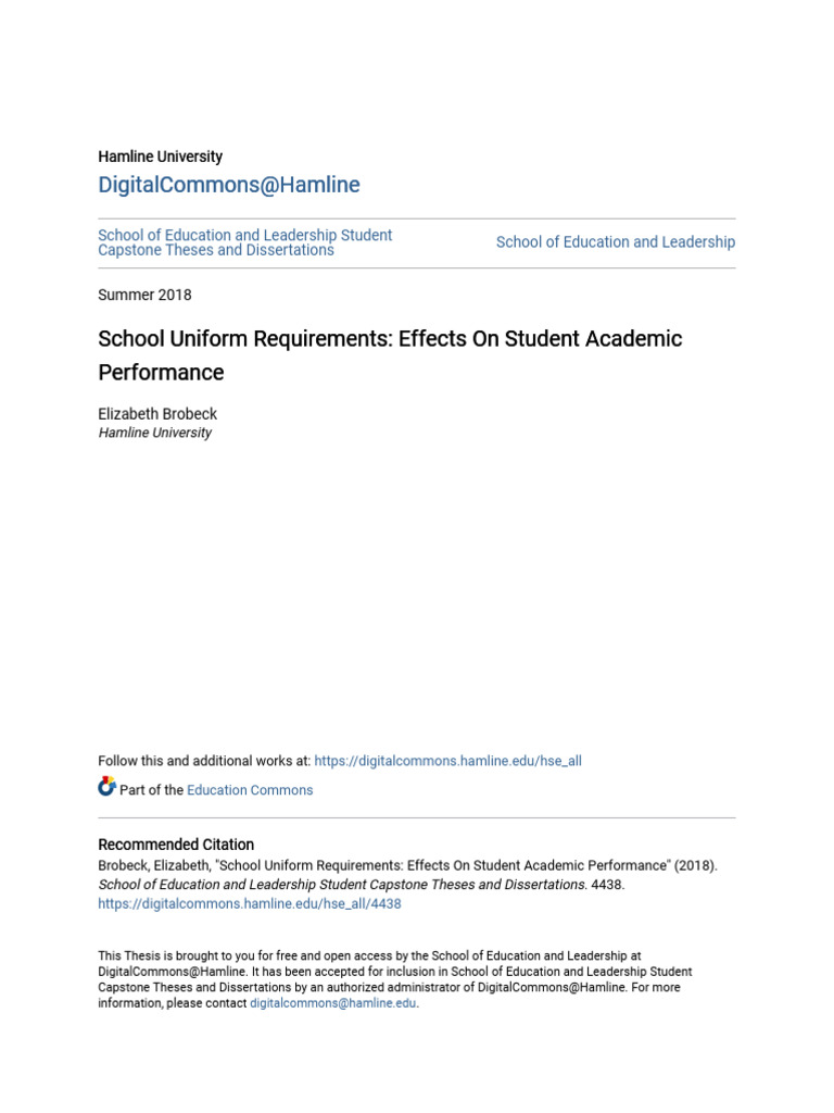 School Uniform Requirements Effects On Student Academic Performa PDF