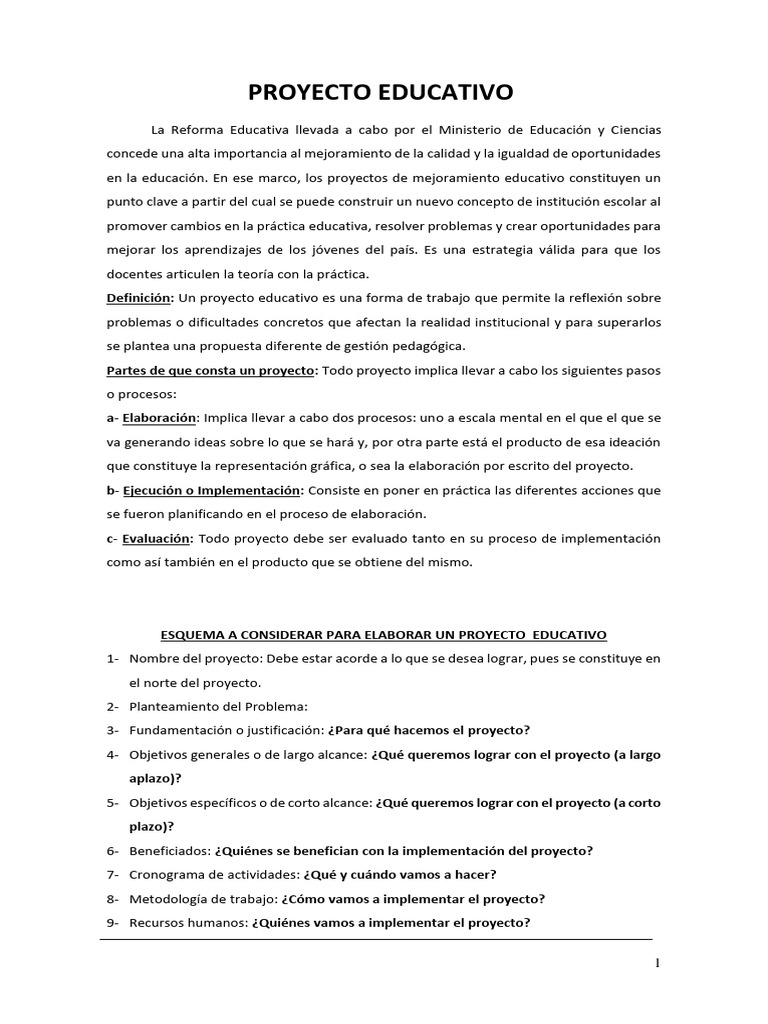 Estructura de un Proyecto Educativo | PDF