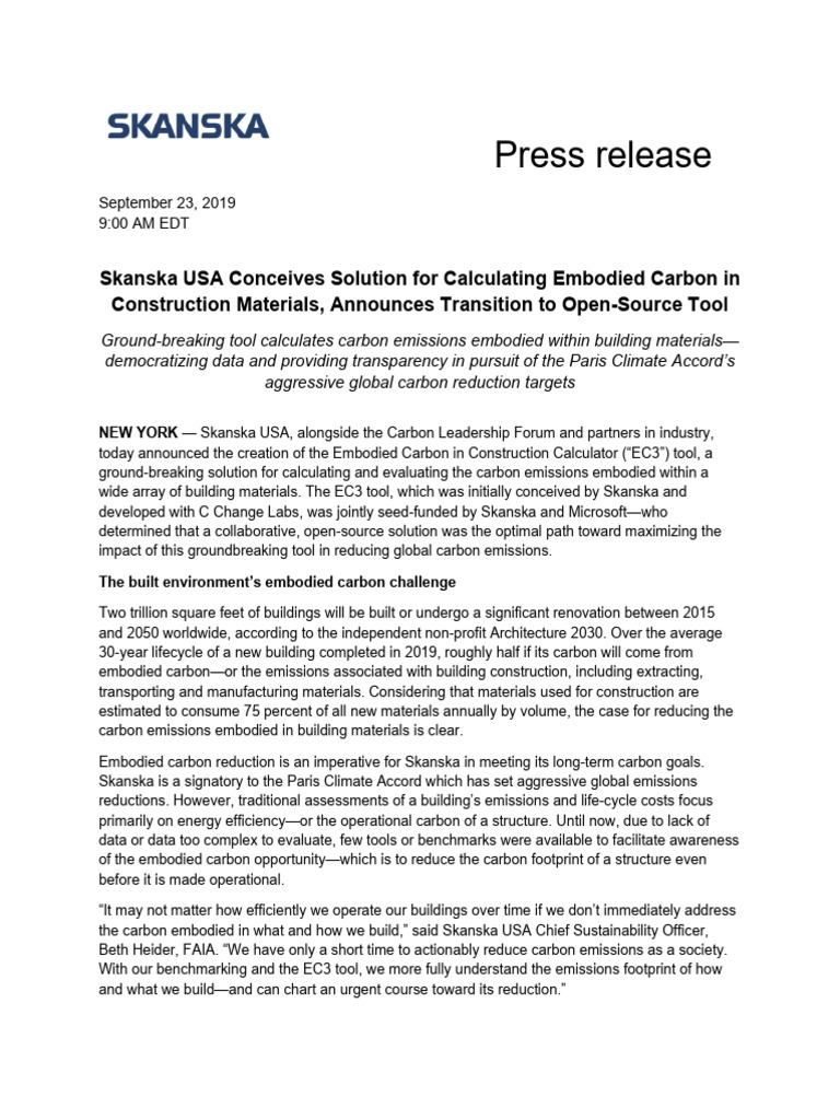 Skanska usa conceives solution for calculating embodied carbon in