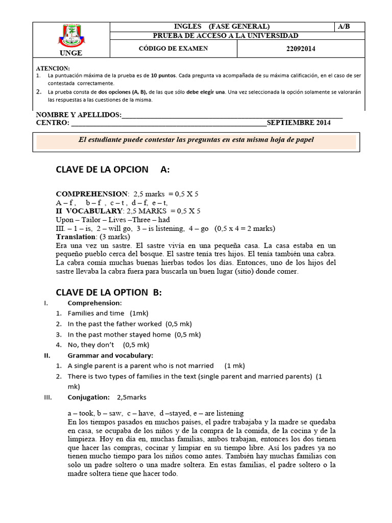 Examen de Inglés 6° Grado 2024 Contestado | PDF