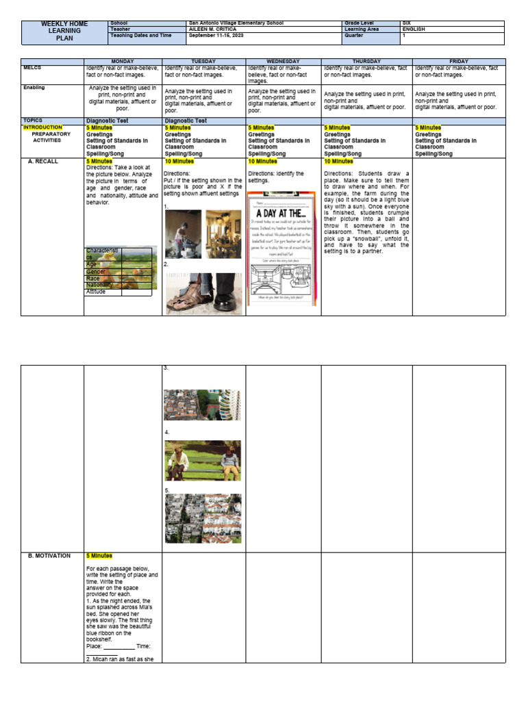 Grade 6 English Learning Plan | PDF | Peter Pan