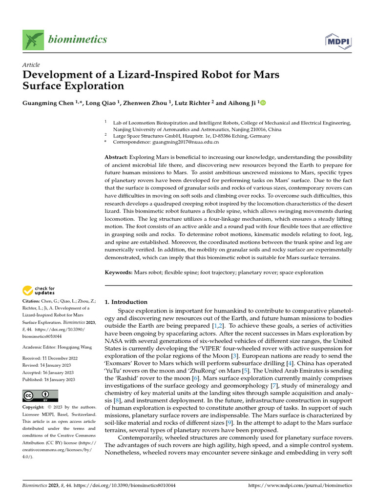 Development of A Lizard-Inspired Robot For Mars Surface Exploration | PDF
