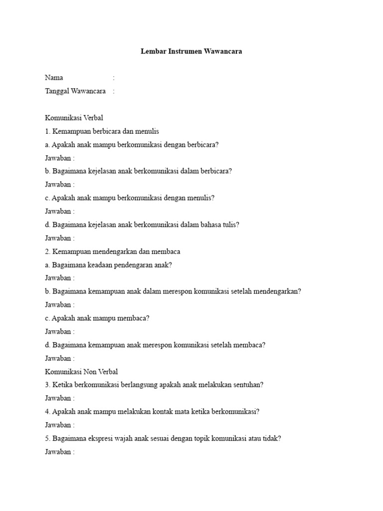 Lembar Instrumen Wawancara | PDF | Seni & Disiplin Bahasa