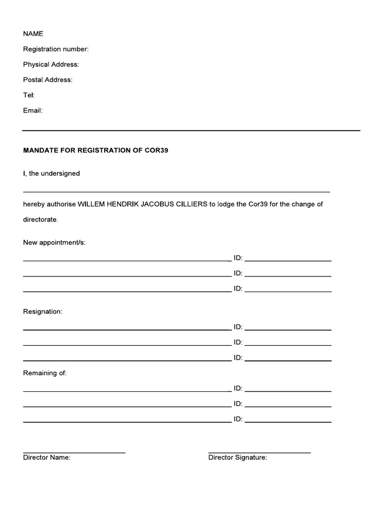 Mandate For Registation of Cor39 | PDF