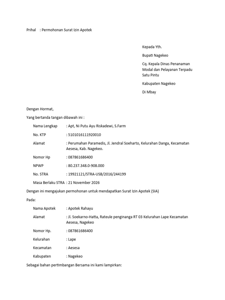 Permohonan SIA Apotek Rahayu | PDF