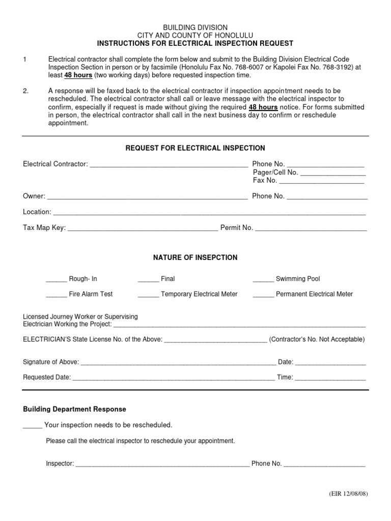 Electrical Inspection Request Instructions | PDF | Electrician