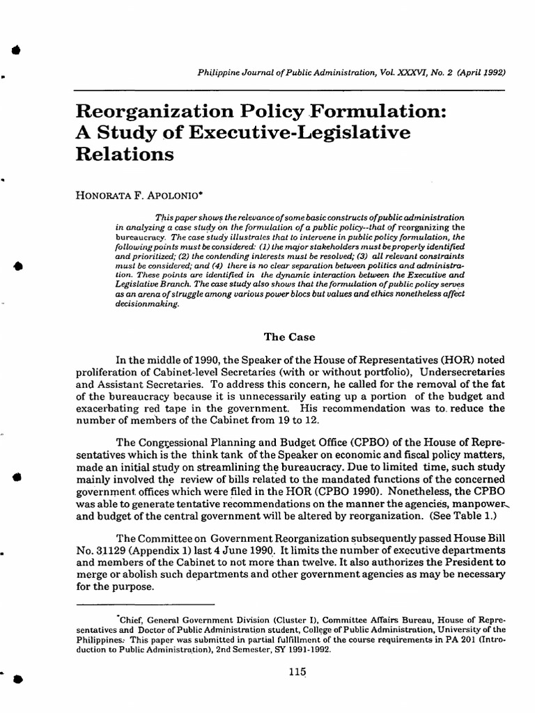 08 - Reorganization Policy Formulation | PDF | Government | Governance