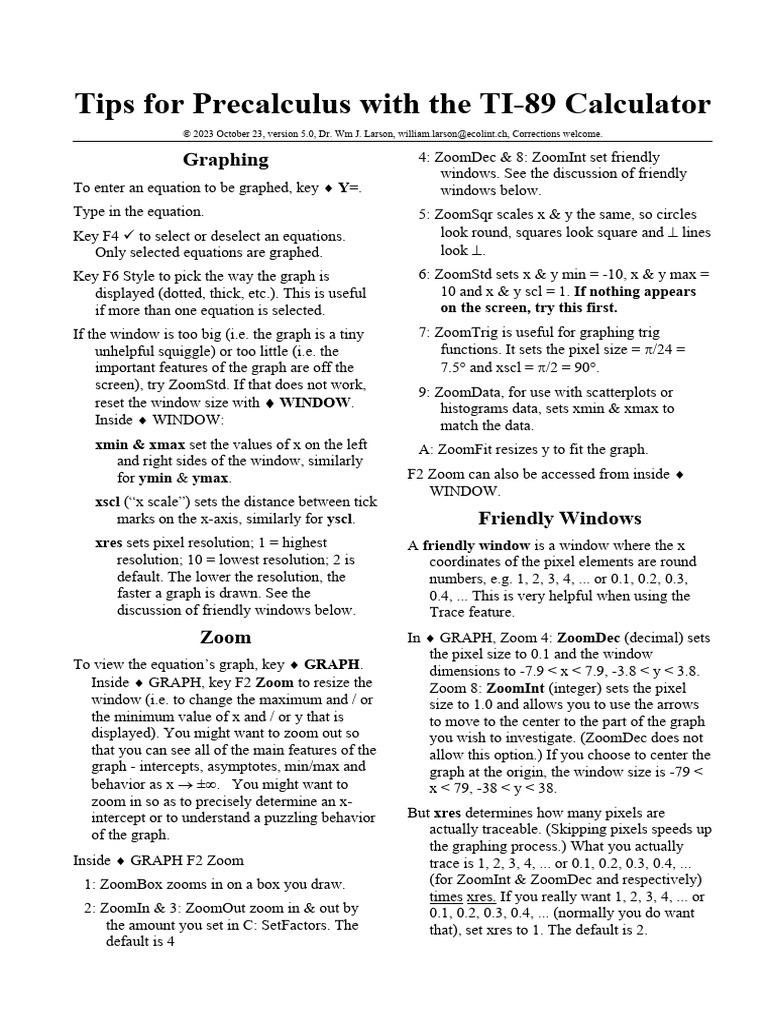 Tips For Precalculus With The TI89 Calculator PDF