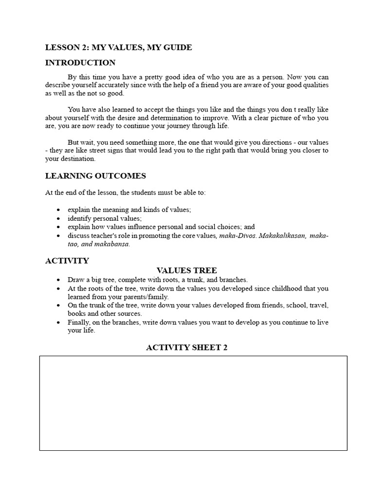 Module 1 Lesson 2-My Values, My Guide | PDF