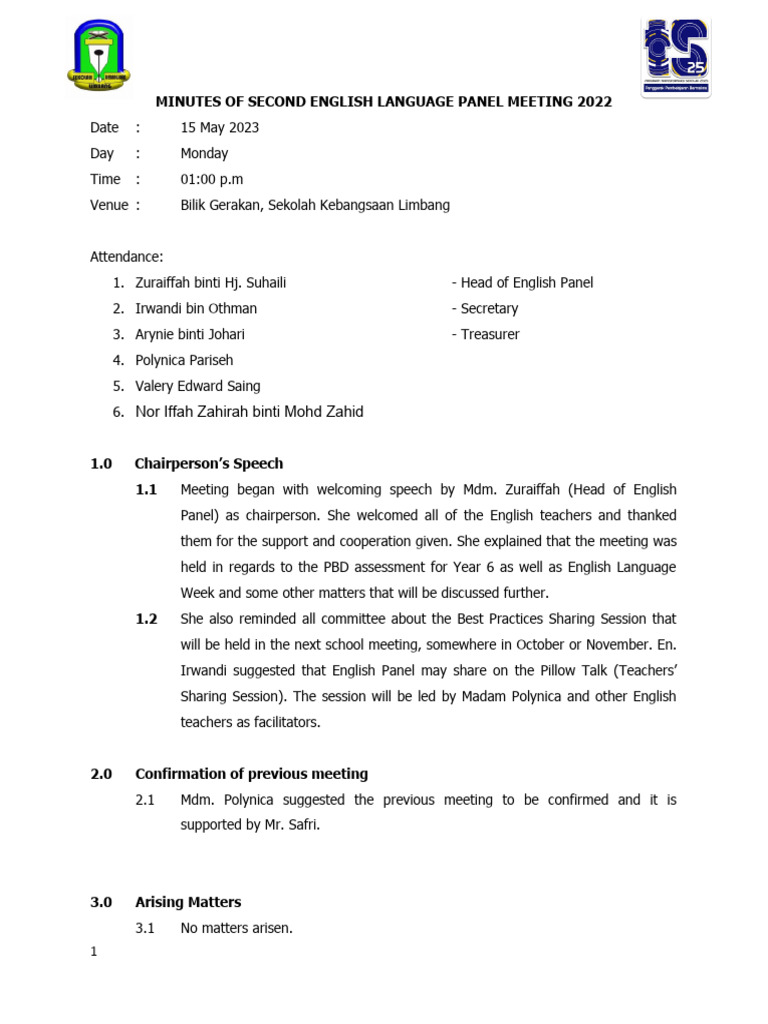 English Panel Meeting Minutes 2023 | PDF | Education Theory | Cognition