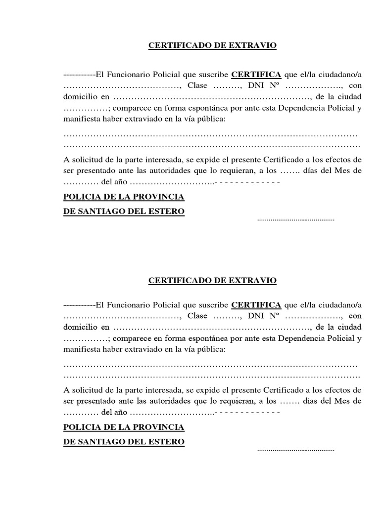 Certificado - de - Extravio - Blanco | PDF