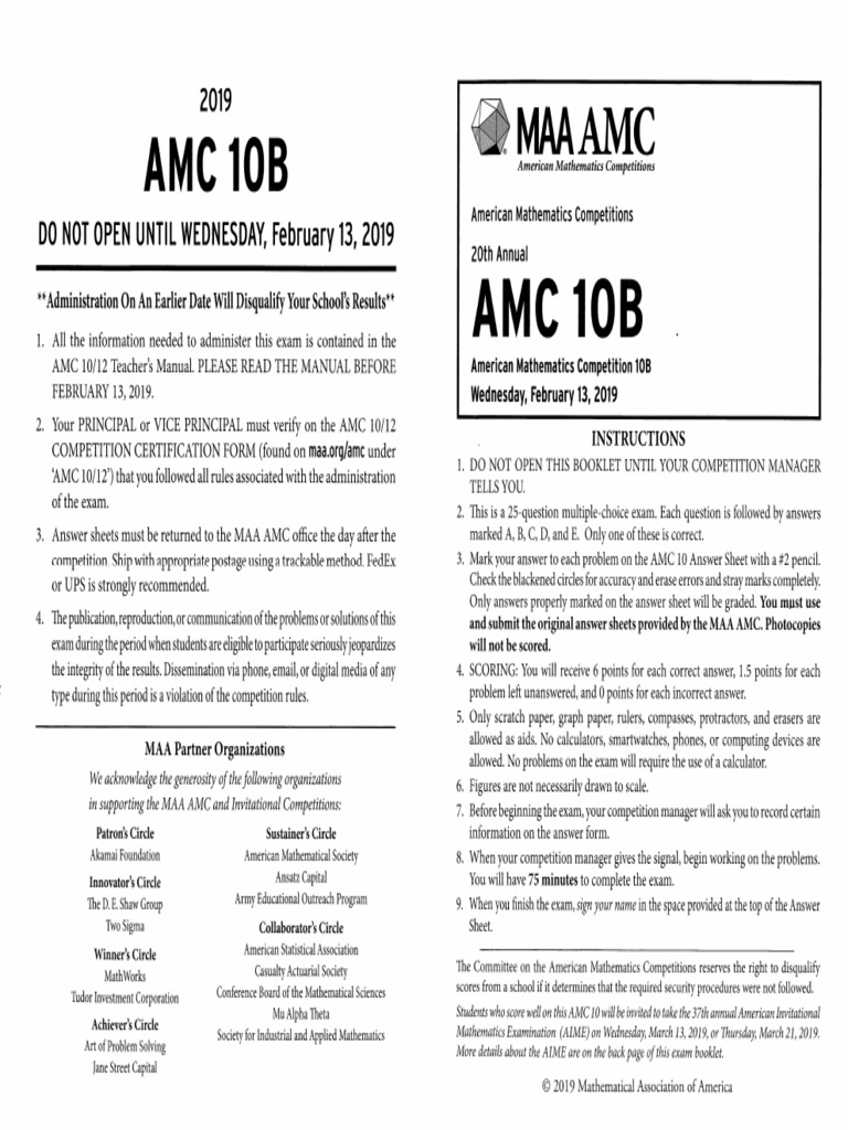 2019 AMC 10 B Problems PDF