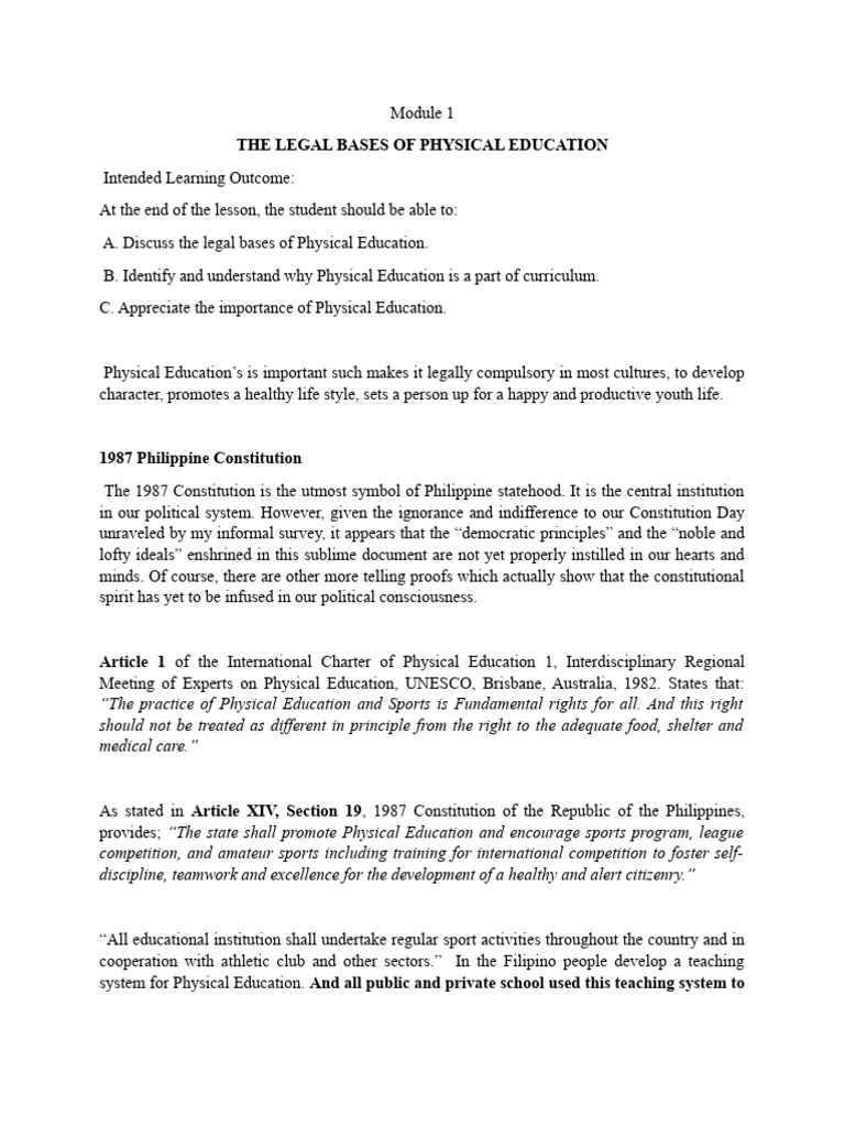 Legal Foundations of Physical Education | PDF | Social Science