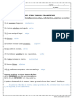 Atividade de Português Exercício de Classes Gramaticais Artigo Substantivo Adjetivo Verbo 7º Ano Com Respostas