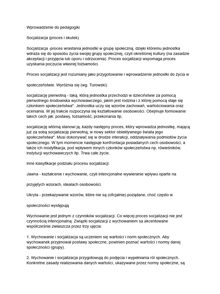 Wprowadzenie Do Pedagogiki | PDF