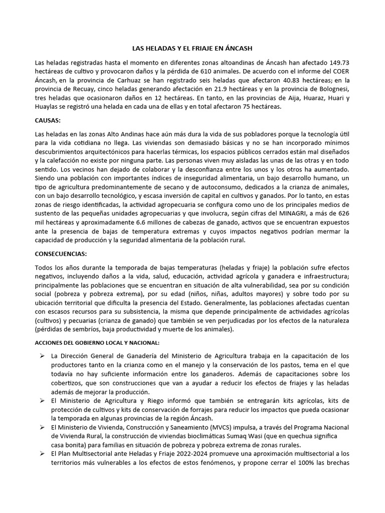 Las Heladas y El Friaje en Áncash | PDF