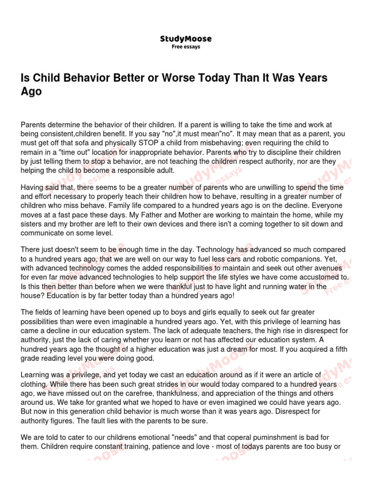 Child Behavior: A Decline Over Time | PDF