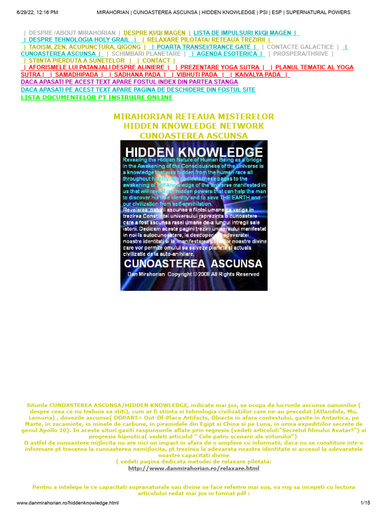 Mirahorian - Cunoasterea Ascunsa - Hidden Knowledge - Psi - Esp ...