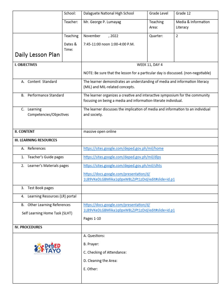 Grade 12 Media Literacy Lesson Plan | PDF | Social Science