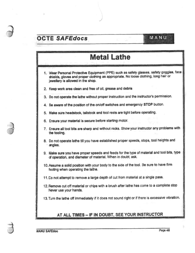 Lathe Safety Rules PDF