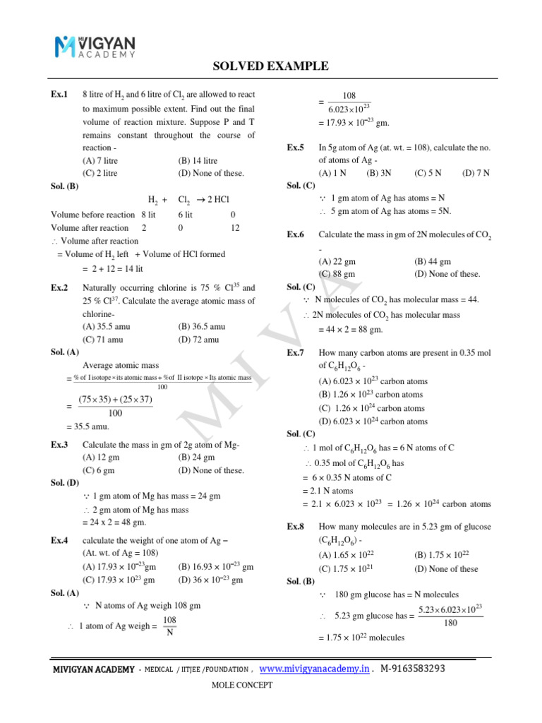 Mole Concept Practice Problems | PDF | Mole (Unit) | Chemical Compounds