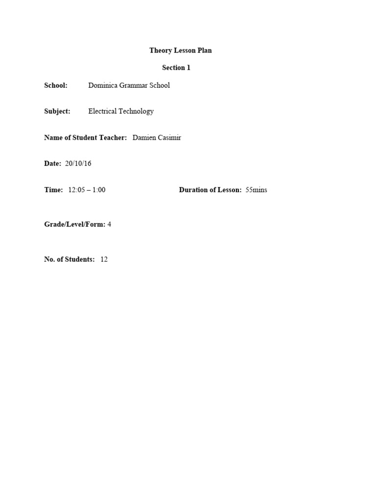 Theory Lesson Plan Resistors In Parallel Pdf Series And Parallel