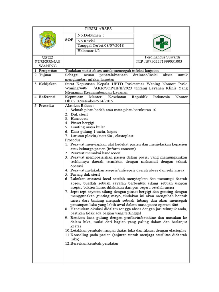 Prosedur Insisi Abses di Puskesmas | PDF