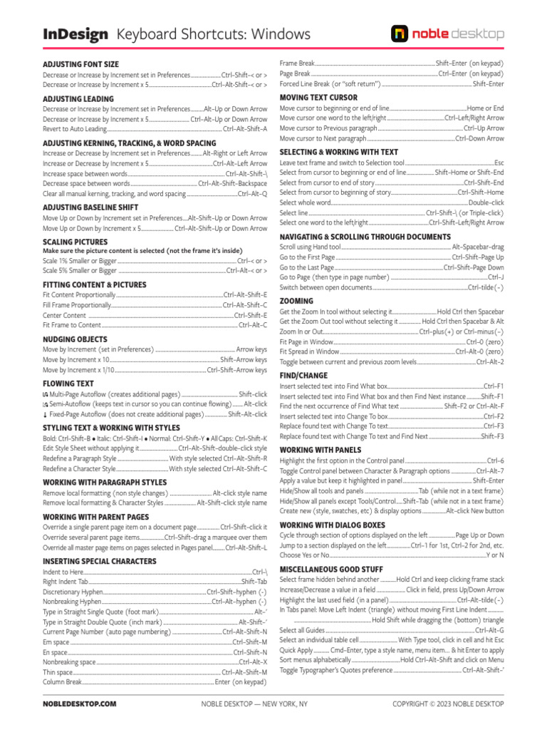 Indesign keyboard shortcuts windows pdf
