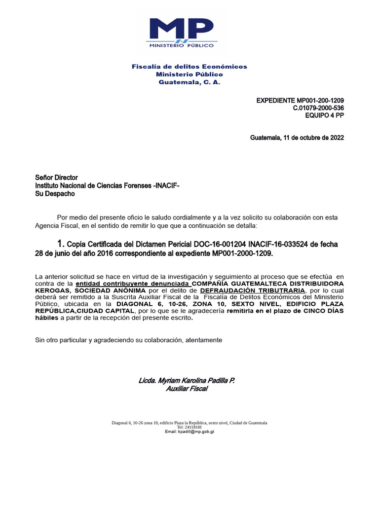 Solicitud Inacif Peritaje Grafotecnia 536 | PDF