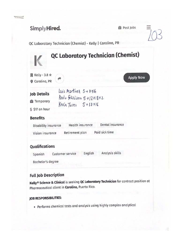 QC Laboratory Technician Chemist PDF