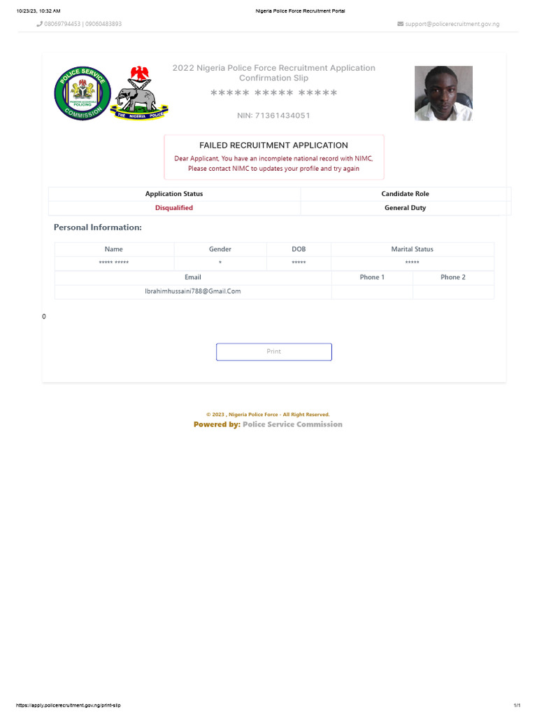 Nigeria Police Recruitment Confirmation Slip | PDF