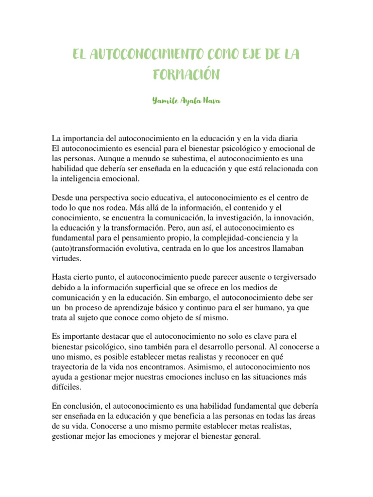 El Autoconocimiento Como Eje de La Formación | PDF | Relaciones ...