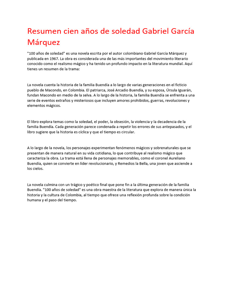 Resumen Cien A os de Soledad Gabriel - 1706009280