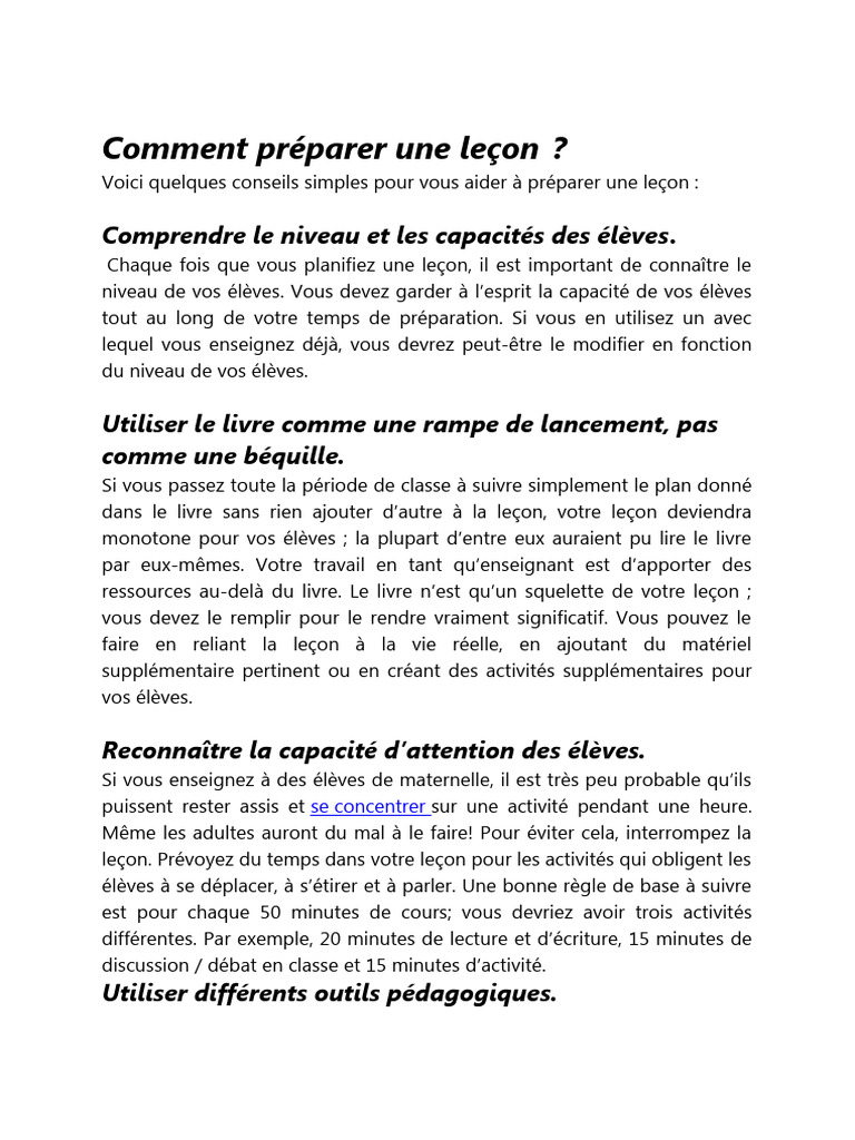 Comment Préparer Une Leçon Pdf