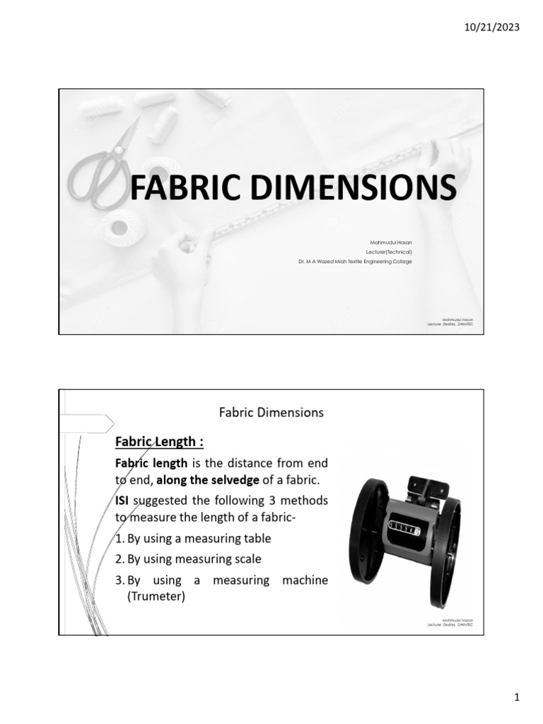 Fabric Dimensions and Measurement Techniques | PDF | Technology ...