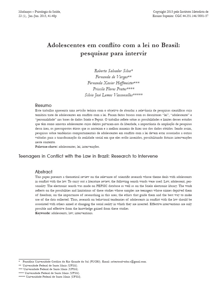 Adolescentes em conflito com a lei no brasil pdf adolesc ncia