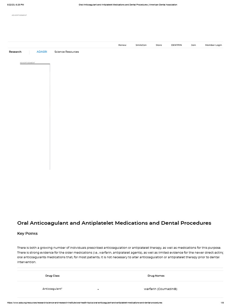 Oral Anticoagulant and Antiplatelet Medications and Dental Procedures