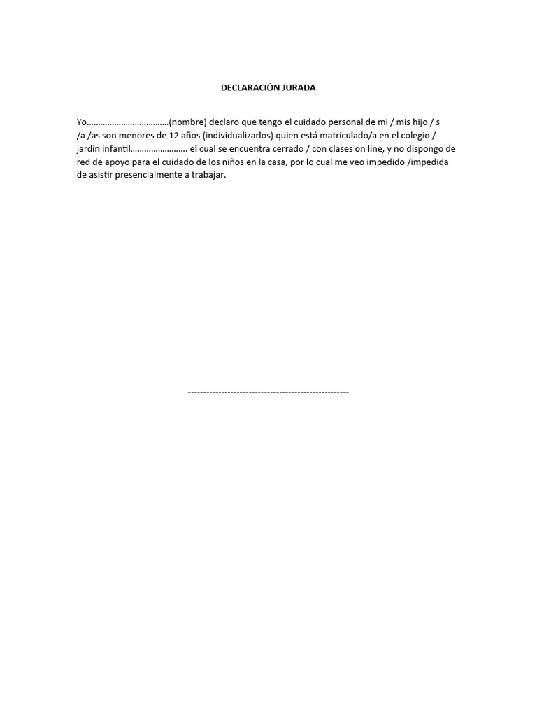 Declaración Jurada de Cuidado Infantil | PDF | Crecimiento personal y ...