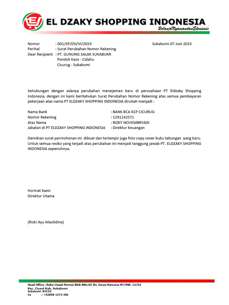 Perubahan Rekening BCA KCP Cicurug | PDF